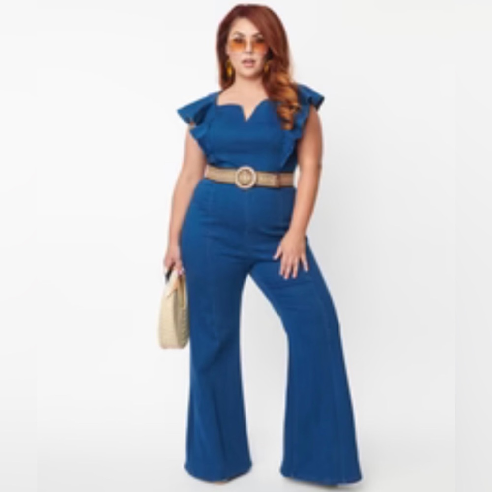 Denim flutter sleeve jumpsuit